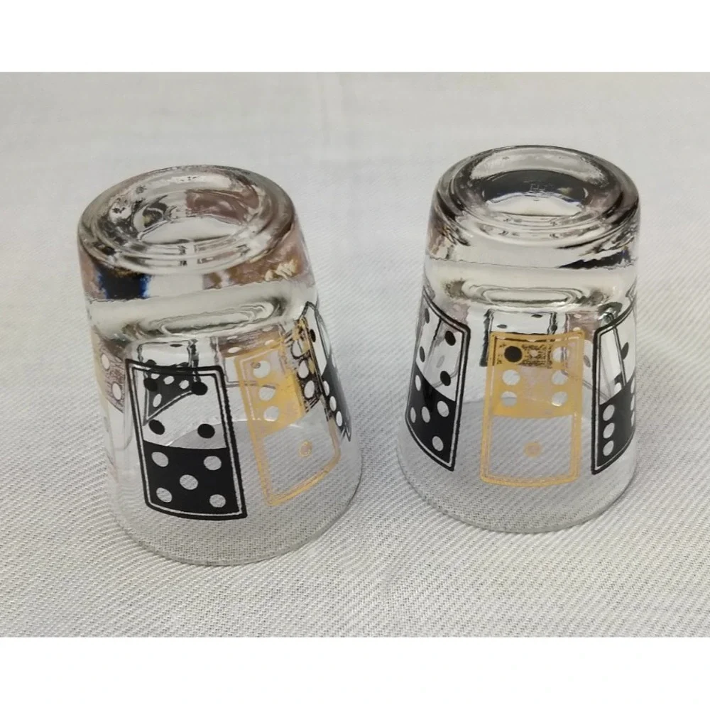 Vintage Anchor Hocking Shot Glasses‎ Black & Gold Dice Domino 1oz